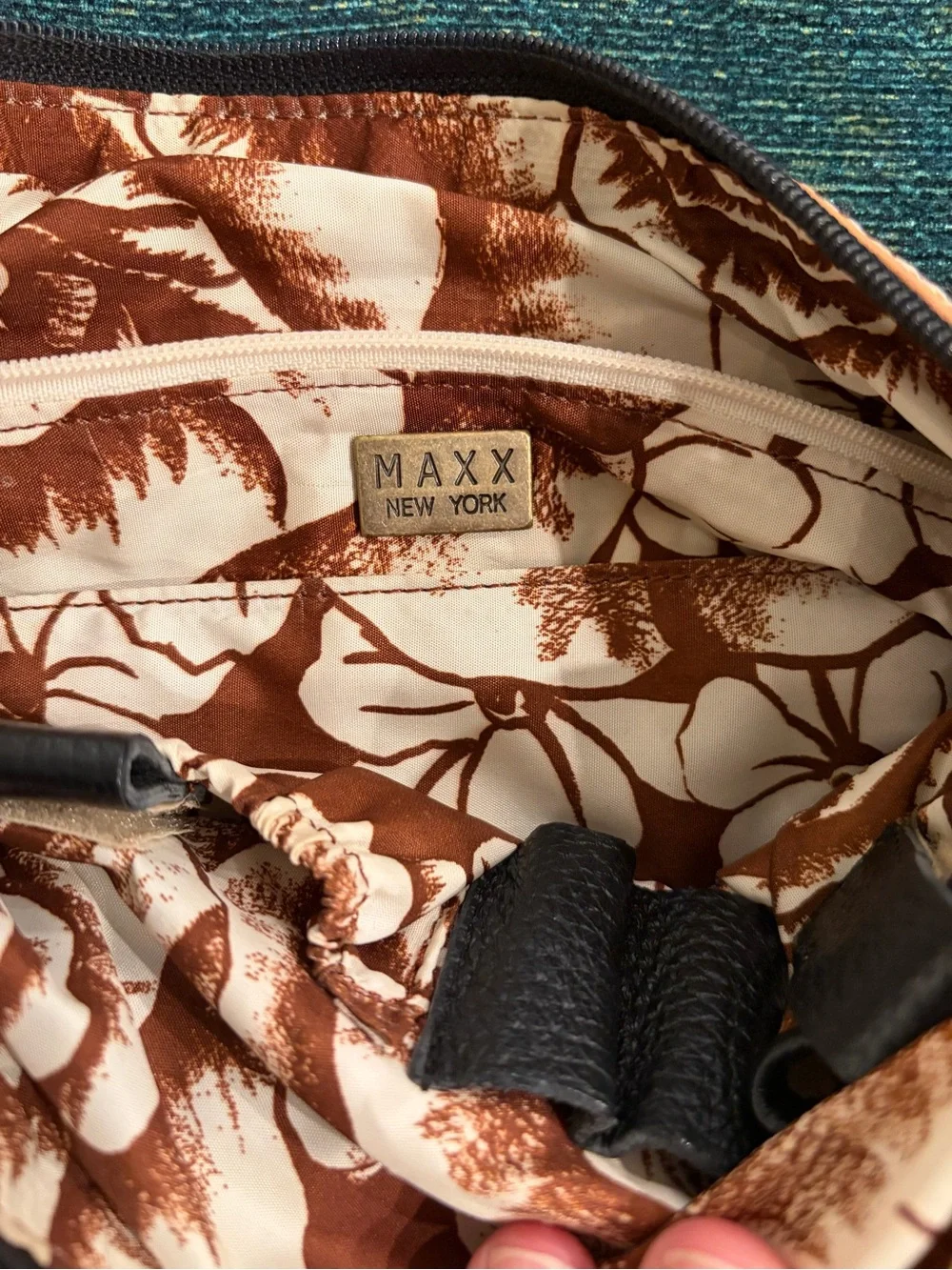 Maxx New York Black Hobo Bag with Tan Trim and Handles